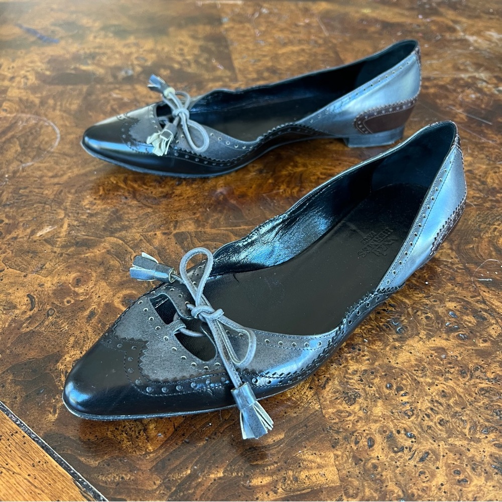 HERMES leather BALLET FLATS slip on shoes EU 36.5 pointed closed toe BLACK shoes
